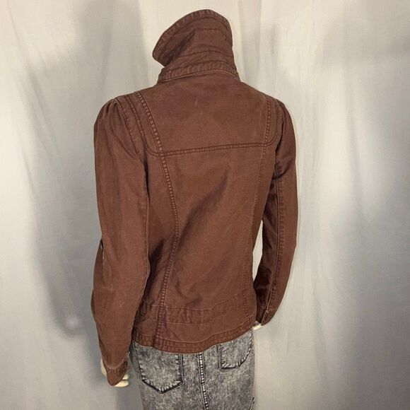 Y2K Mossimo Supply Co Brown Utility Jacket Women’s M | 2000s High Neck Zip Cargo - Picture 4 of 14